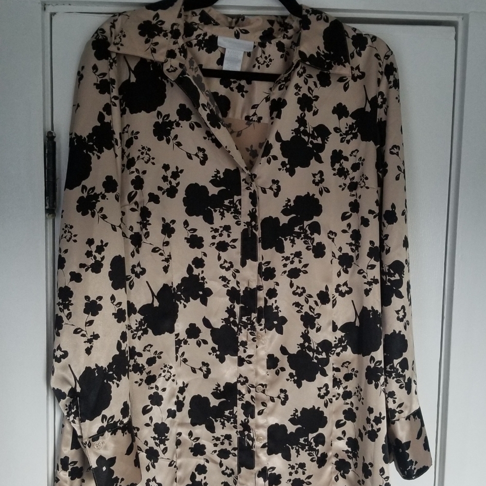 Worthington Stretch Black and Tan Silky Blouse XL